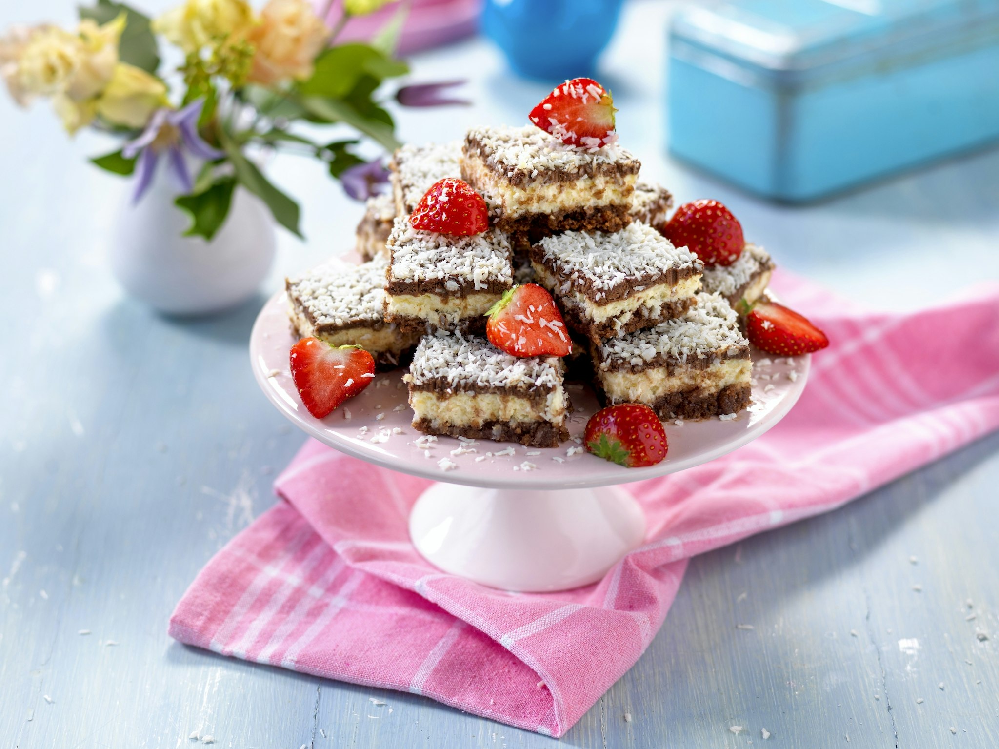 Cheesecakerutor med kokos och choklad