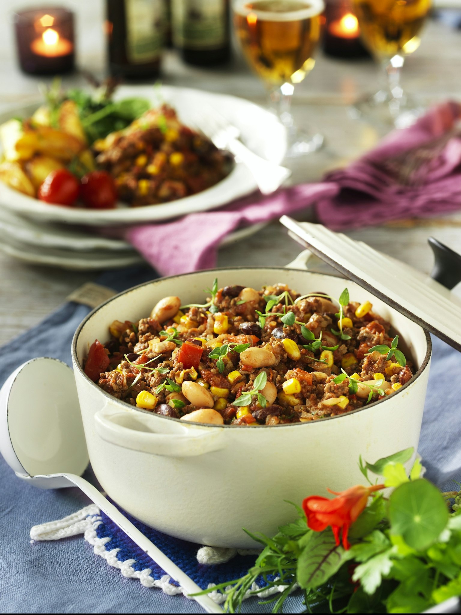 Chili con carne med bönor och majs