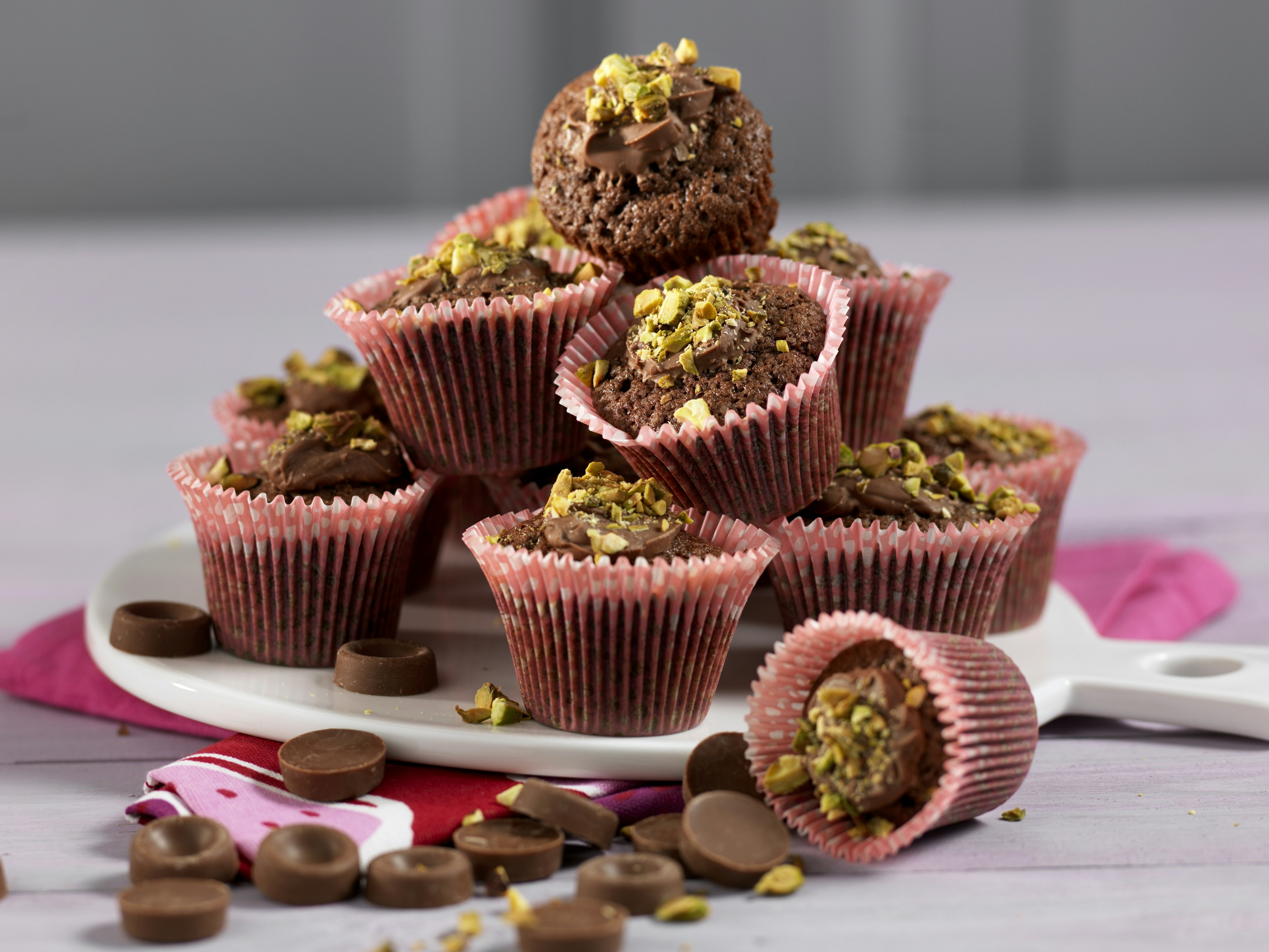 Chokladmuffins med pistaschmandlar