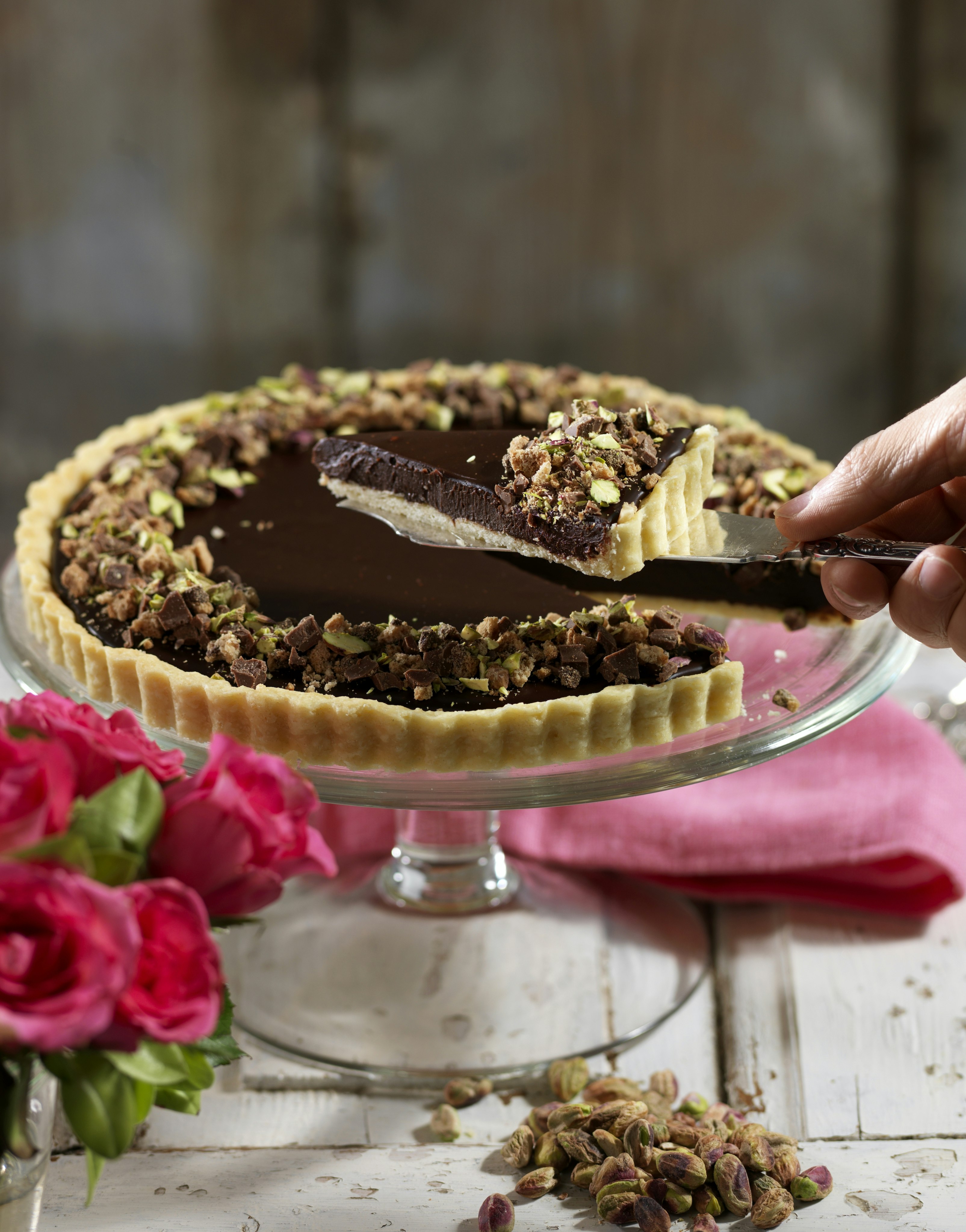 Chokladpaj med pistaschsmul