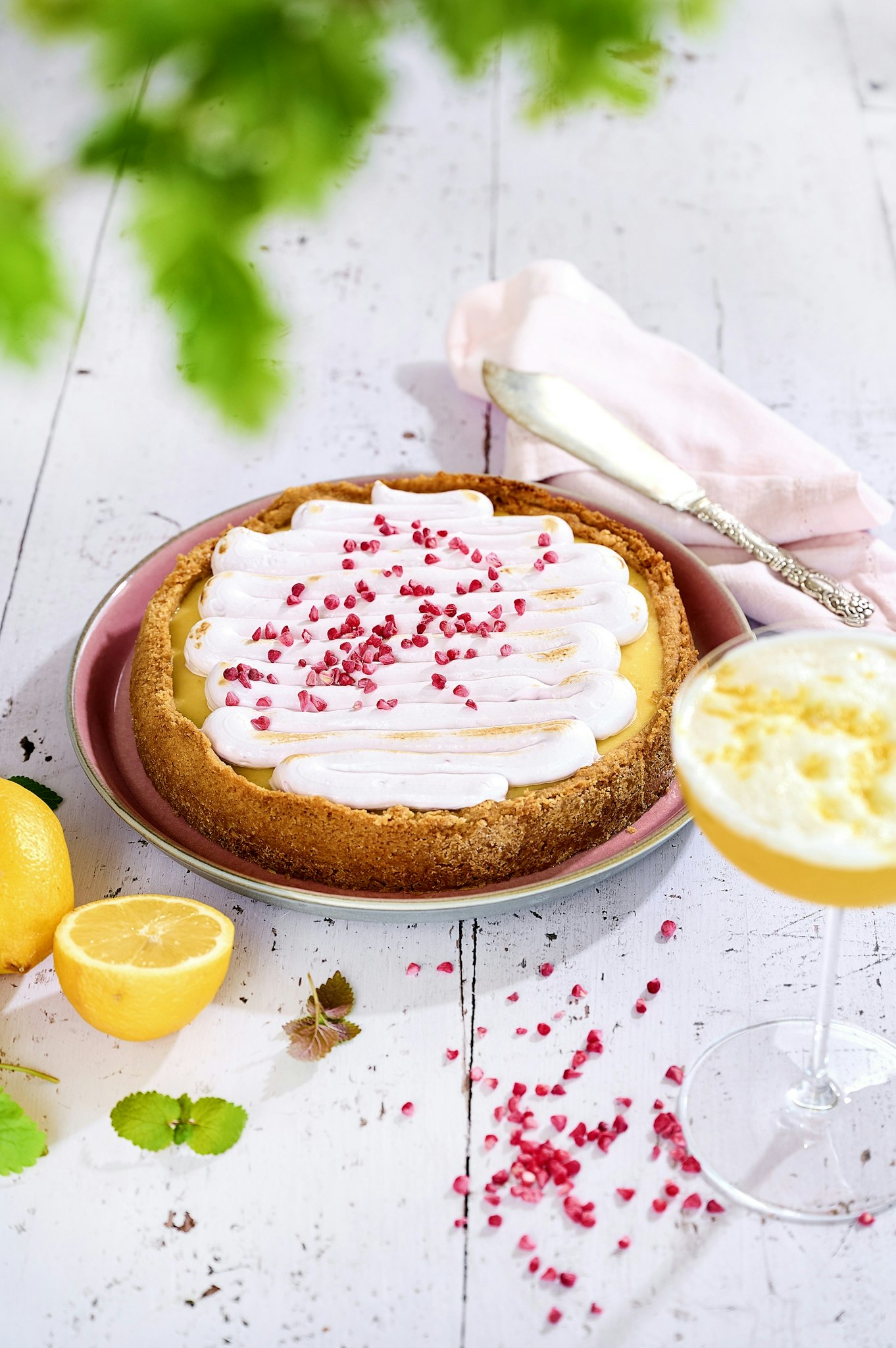 Citron- och limepaj med hallonmaräng