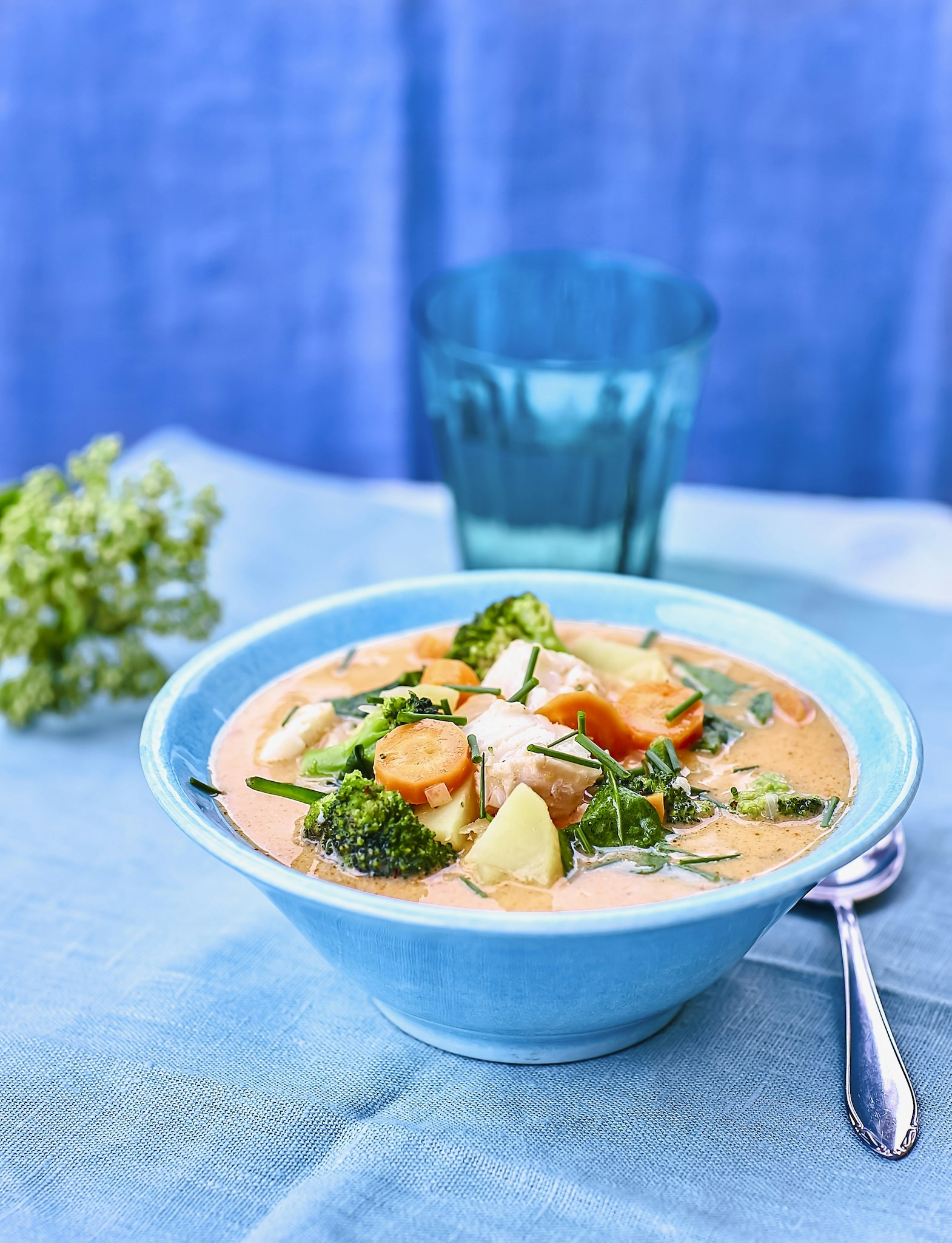 Fisksoppa med röd curry och spenat