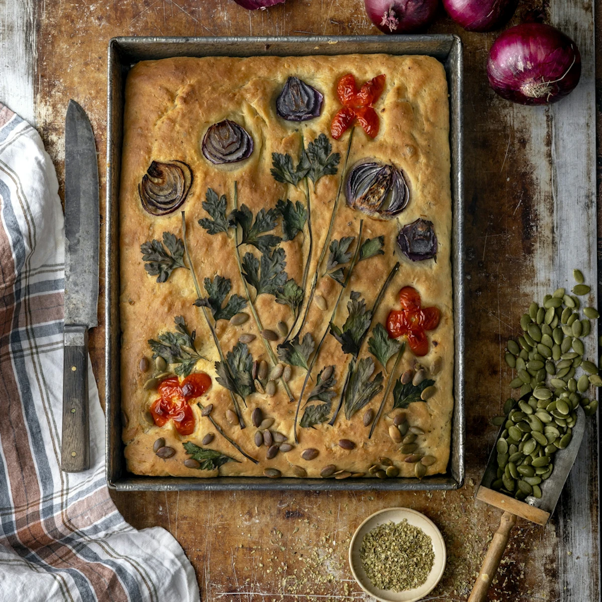 Toppad Foccacia toppad med grönt