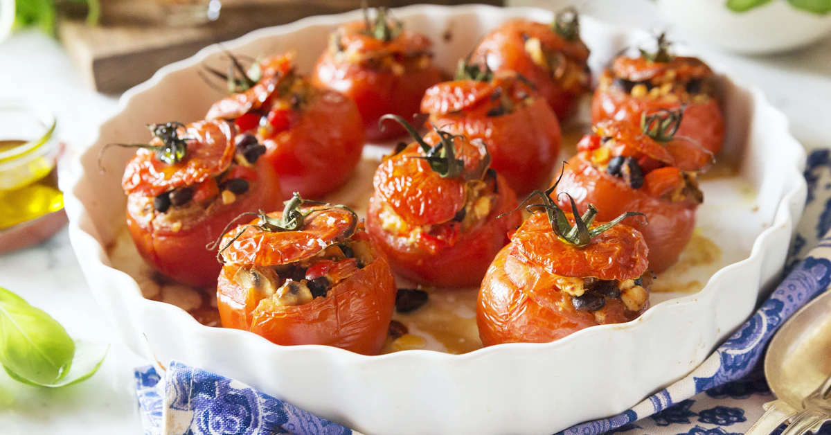 Fyllda tomater med svamp, bönor och fetaost