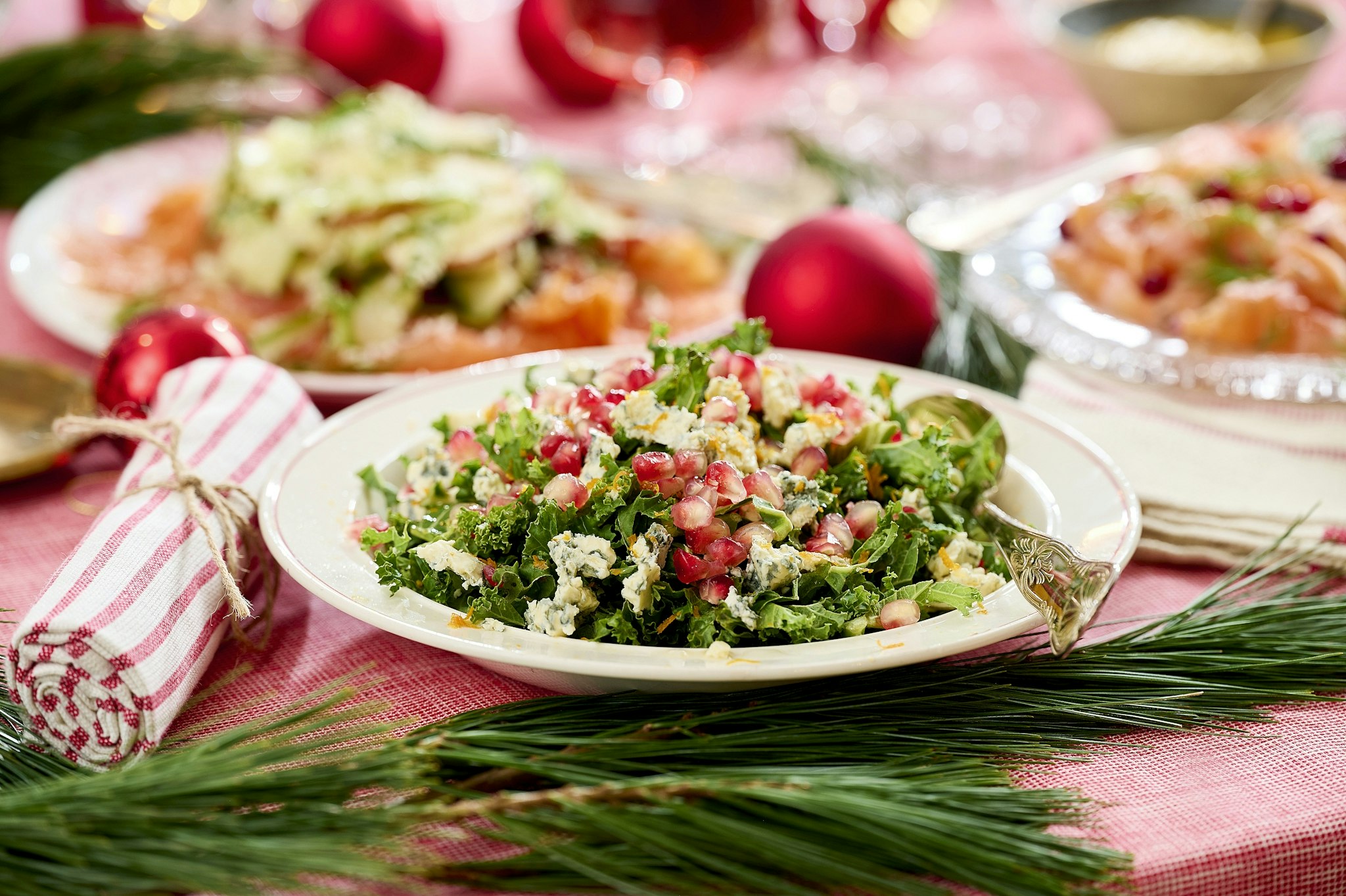 Grönkålssallad med apelsin, ädelost och granatäpple