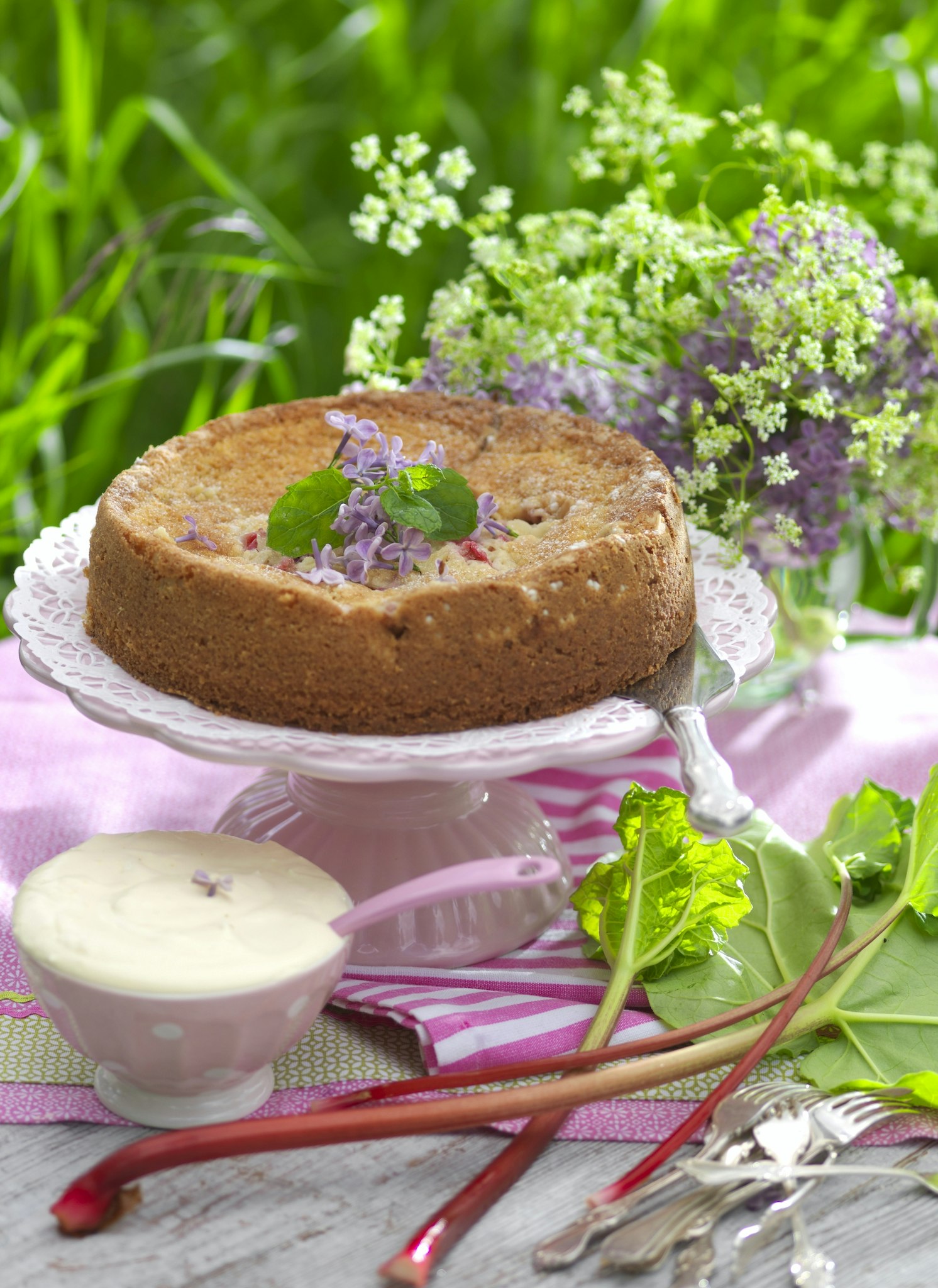 Hallon- och rabarberkaka