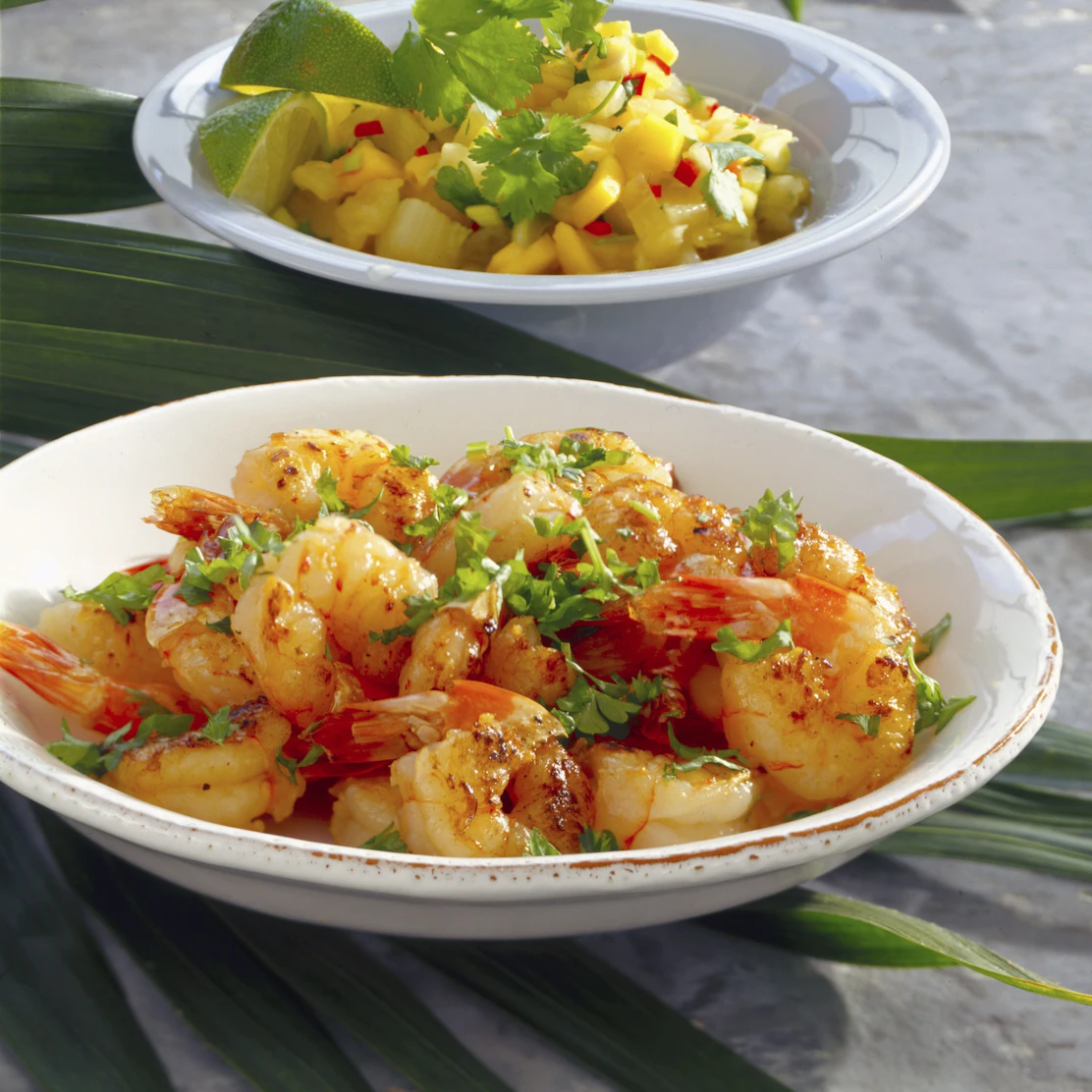 Heta räkor med vitlök, chili och persilja