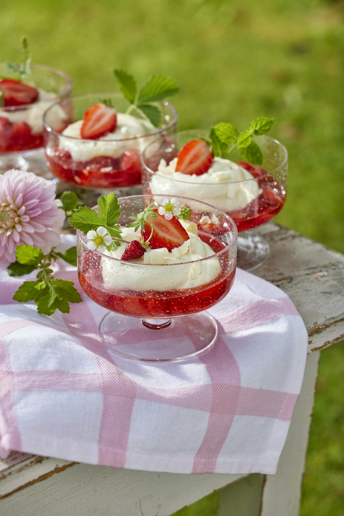 Jordgubbskompott med vit chokladkräm