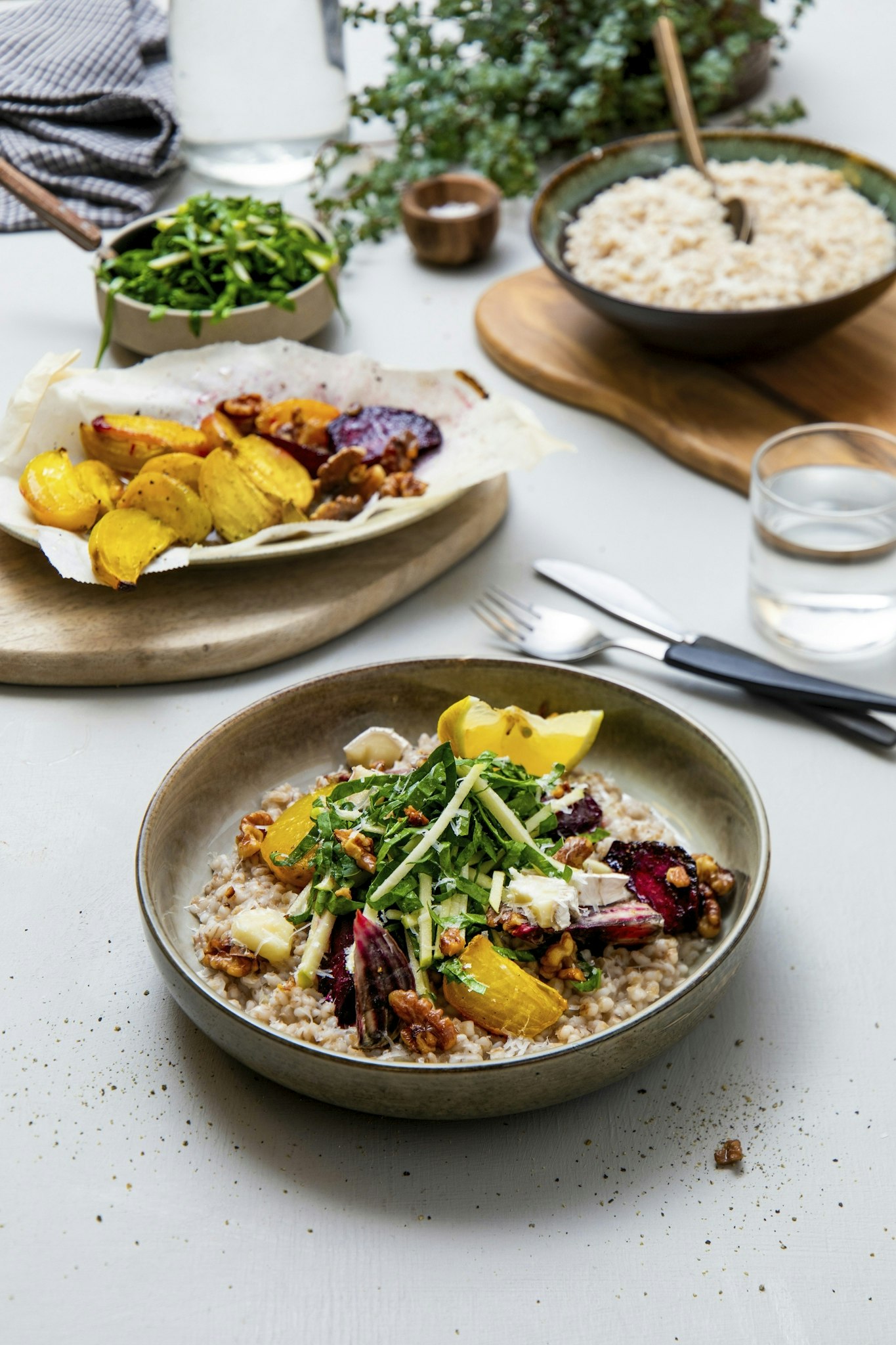 Kornotto med ugnsbakade betor och chèvre