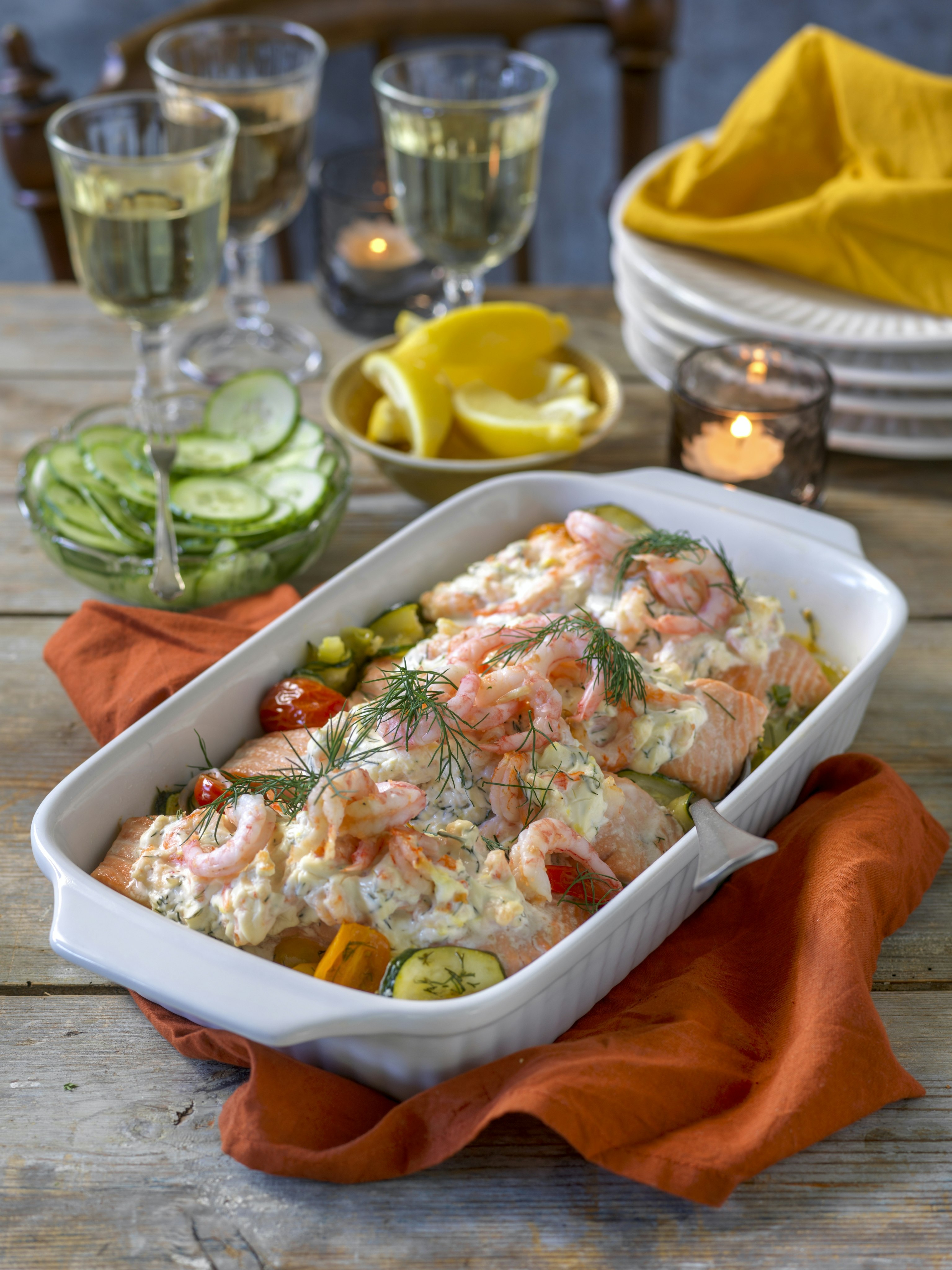 Laxgratäng med räkor