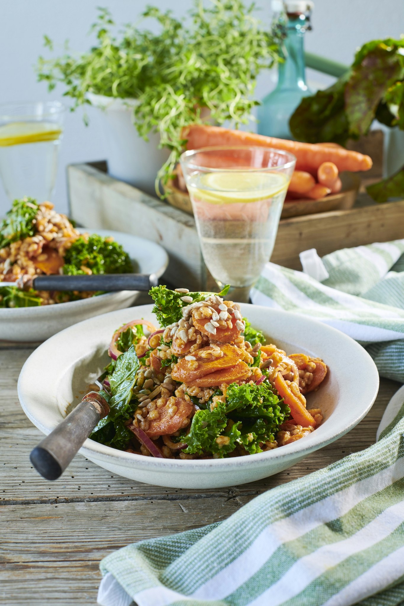 Matvetesallad med ugnsrostad morot och grönkål