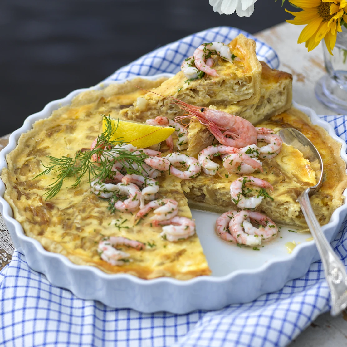 Paj Roti Paj med karamelliserad lök och räkor