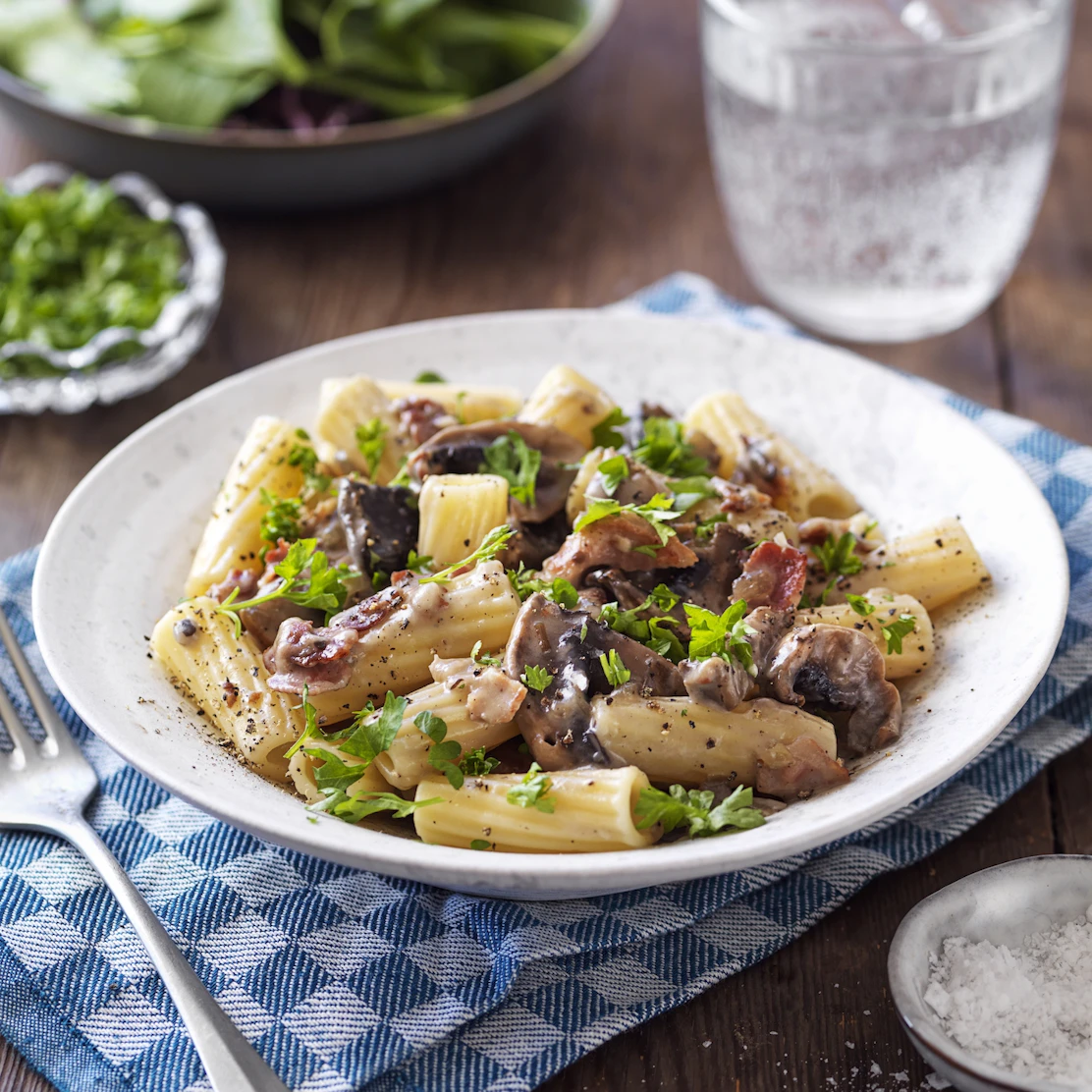 Pasta Med Bacon Och Champinjoner Pasta Med Bacon Och Champinjoner