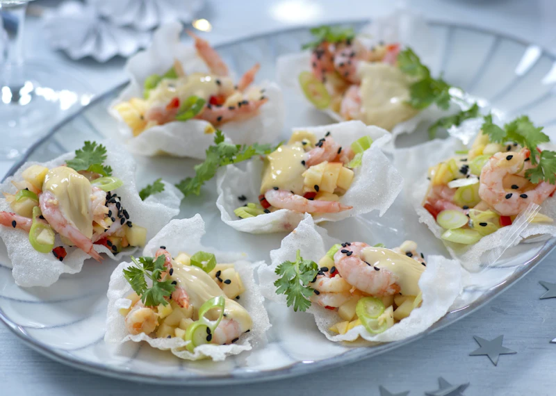 Puffigt rispapper med räkor