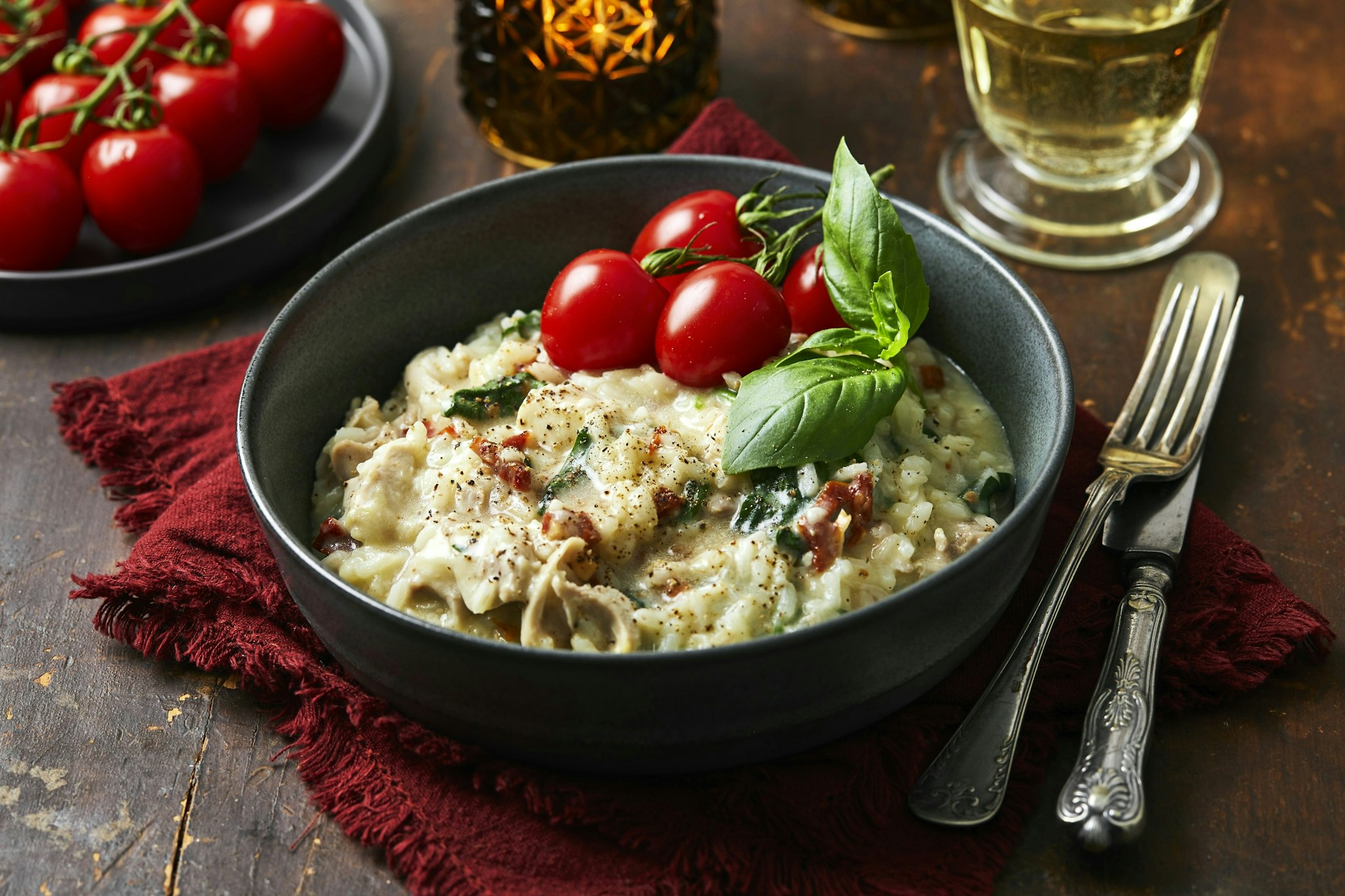 Risotto med kyckling, spenat & soltorkad tomat