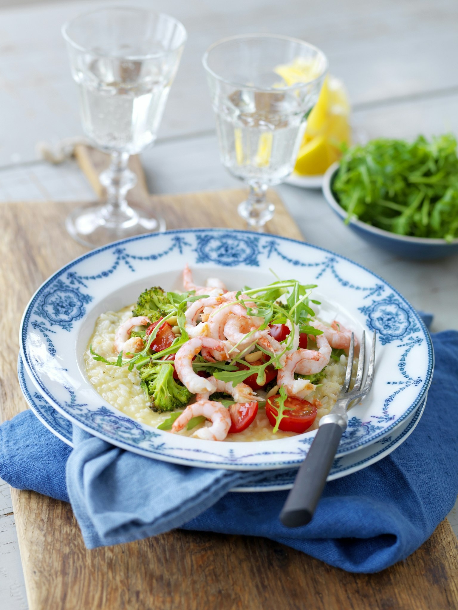 Risotto med räkor och rostad broccoli