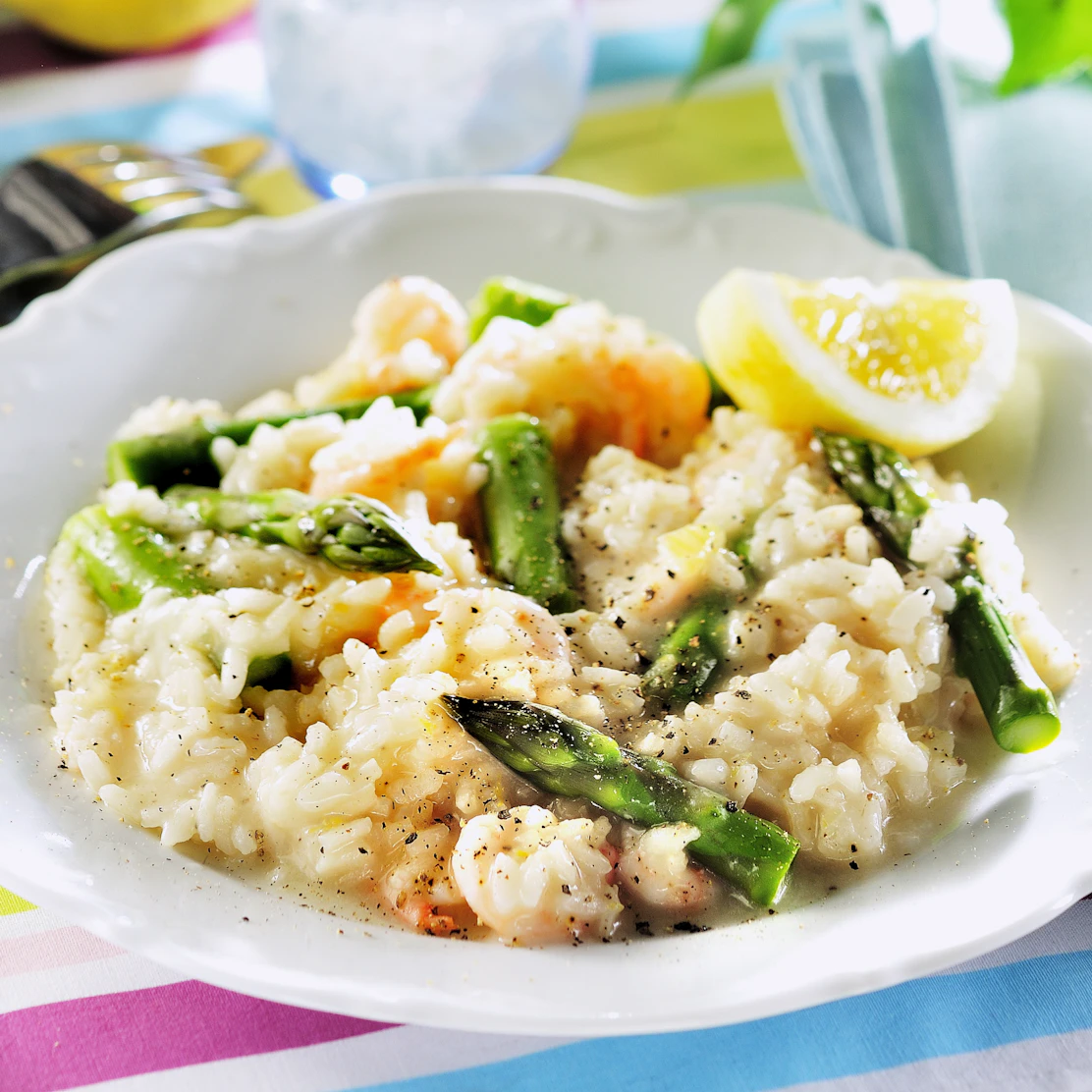 Risotto med räkor och sparris