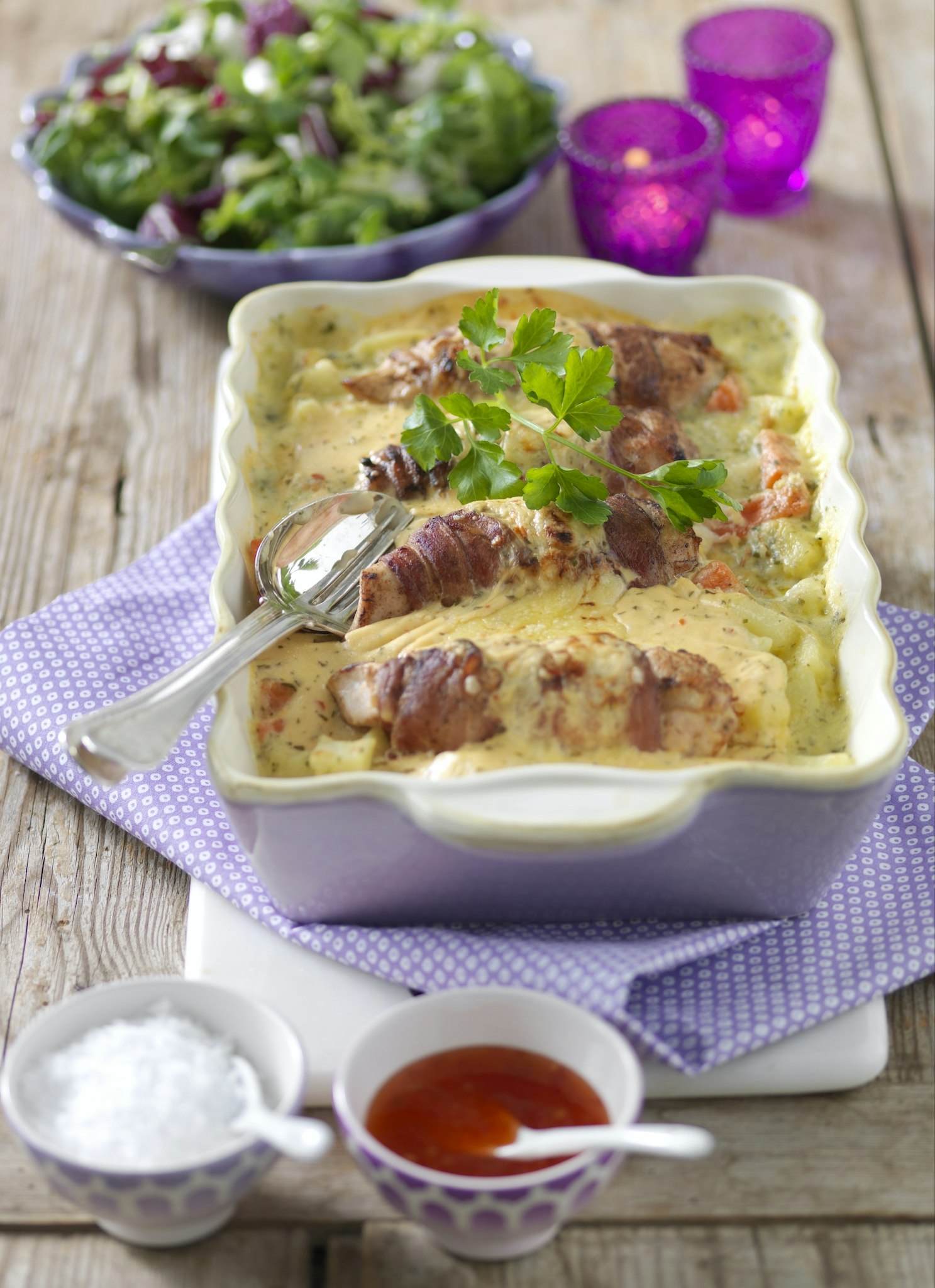 Rotfruktsgratäng med kyckling och sweet chili