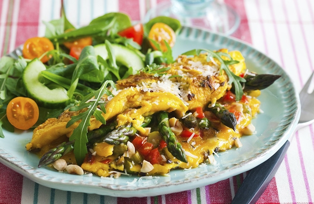 Omelett med sparris och paprika Omelett med sparris och paprika
