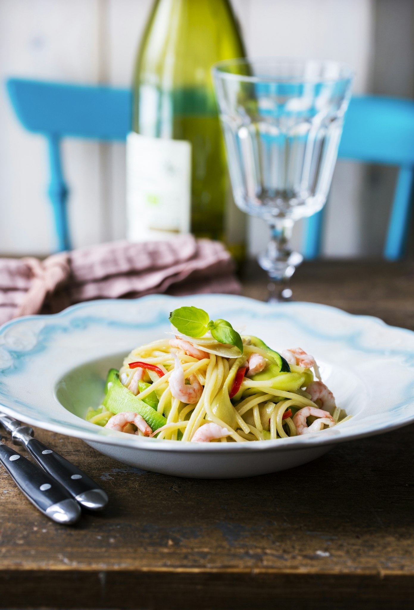 Squash och räkpasta med parmesan