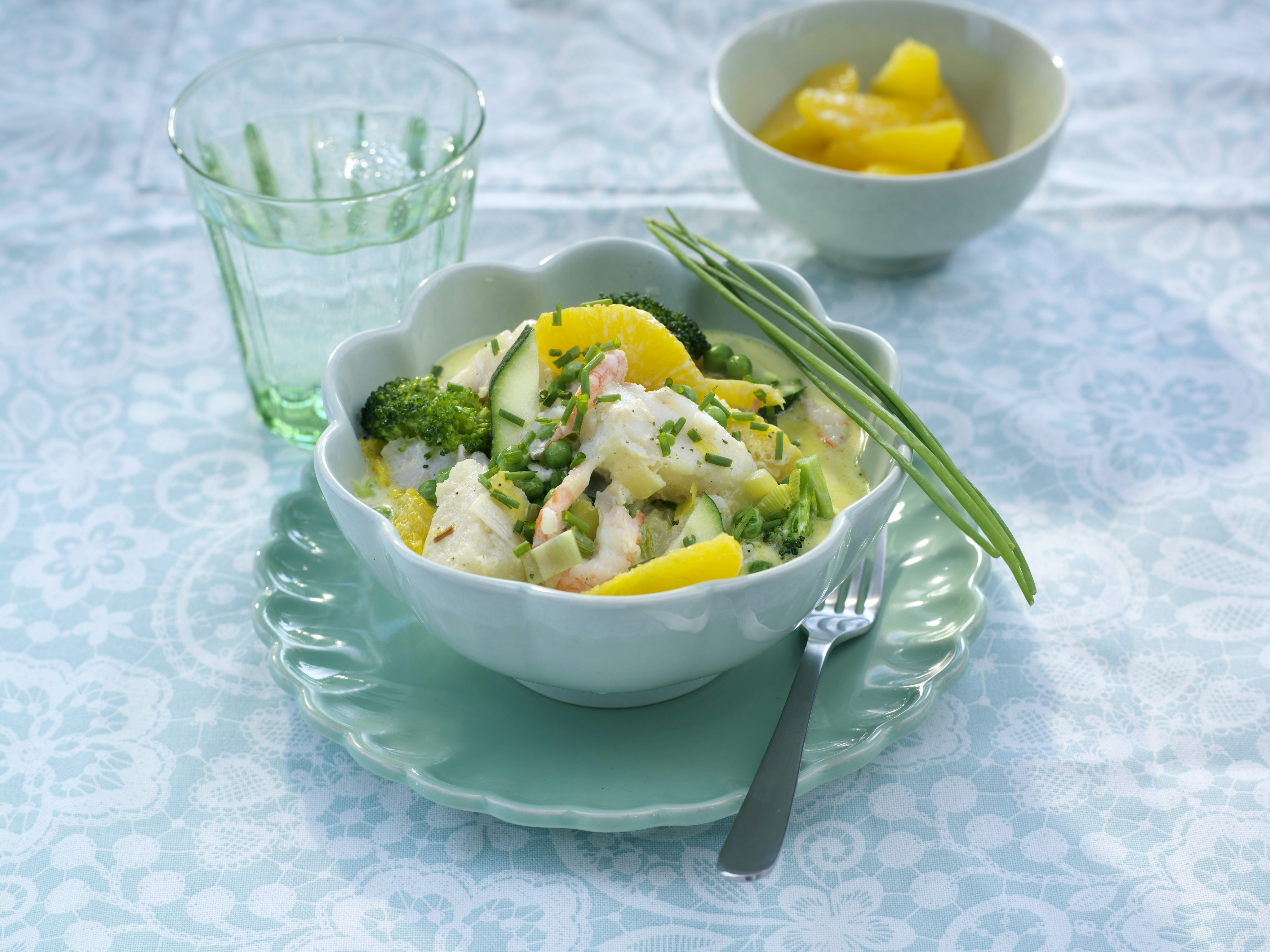 Torskgryta med räkor och apelsin