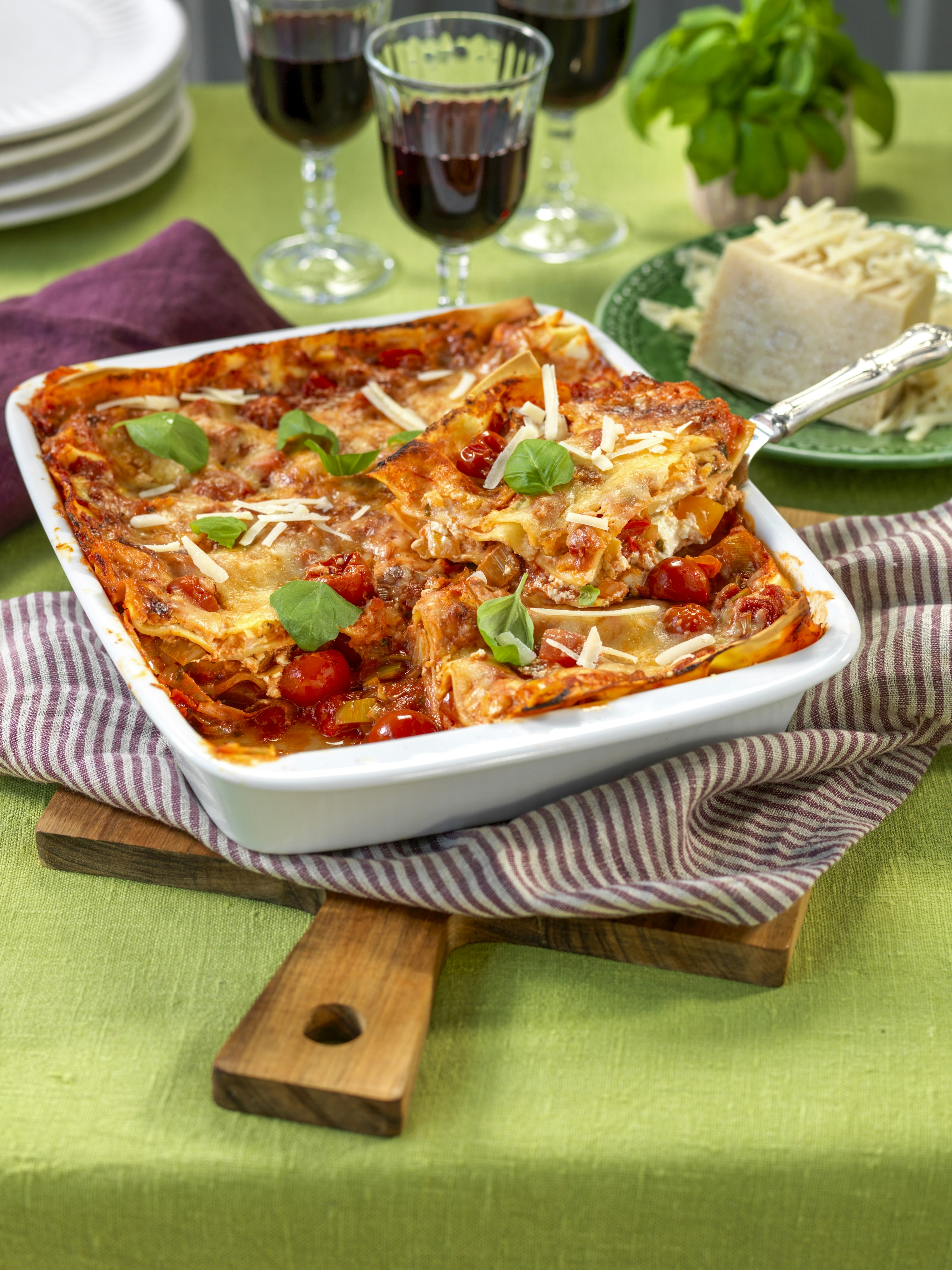 Vegetarisk lasagne med getostkräm